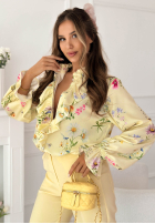 Kwiecista Cămașă z żabotem Miriam de culoarea fisticului