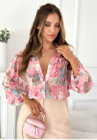 Wzorzysta Cămașă z falbankami Annette roz