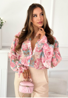Wzorzysta Cămașă z falbankami Annette roz