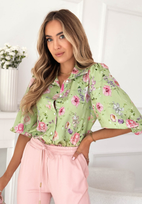 Cămașă cu imprimeu floral, m&acirc;neci bufante și viscoză Dakota