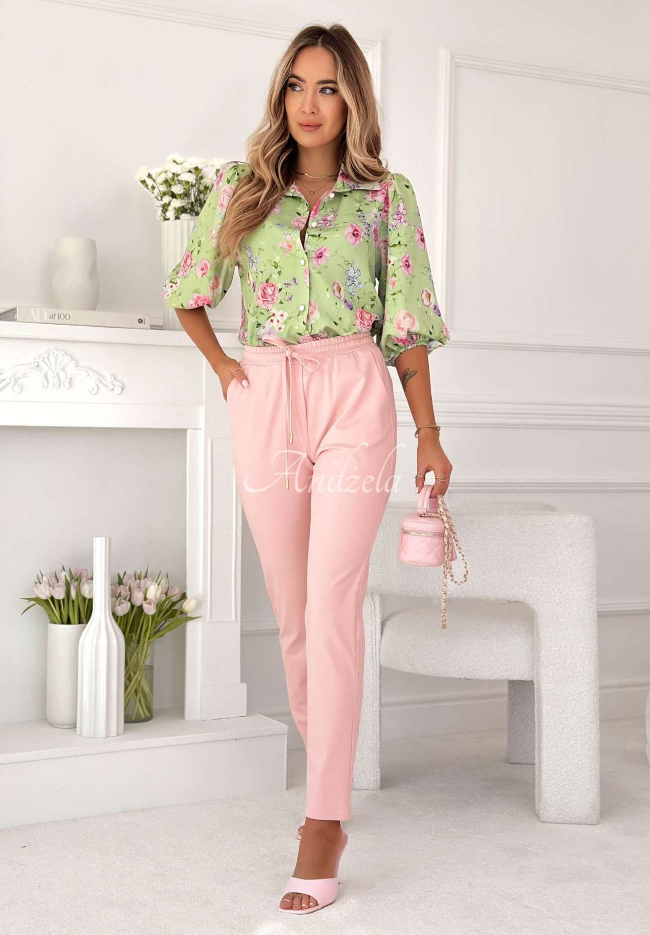 Cămașă cu imprimeu floral, mâneci bufante și viscoză Dakota