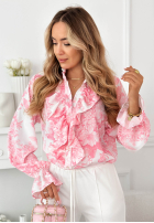 Kwiecista Cămașă z żabotem Dorotha roz