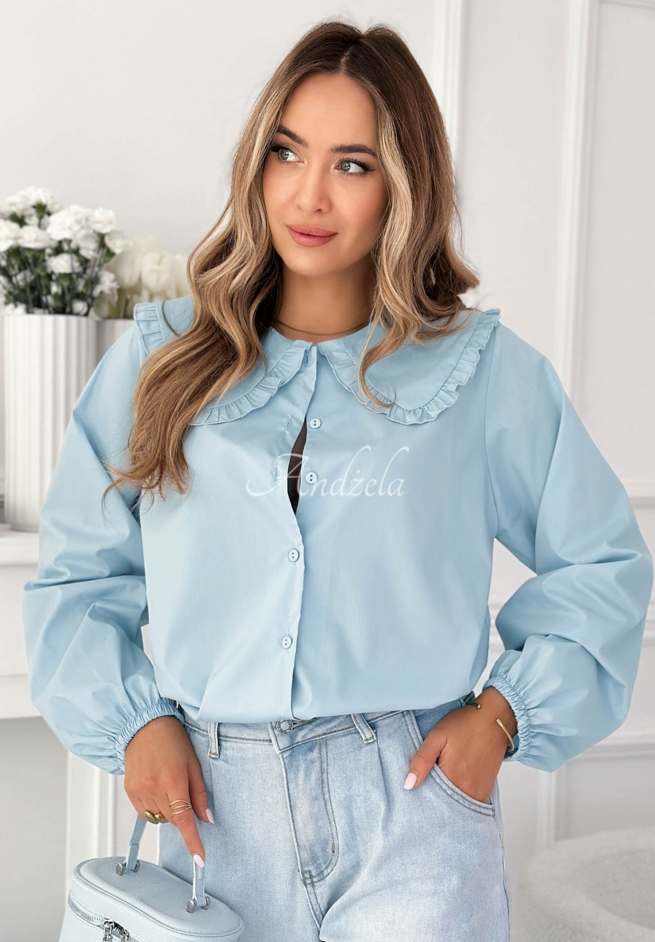 Cămașă din viscoză cu guler decorativ Martha