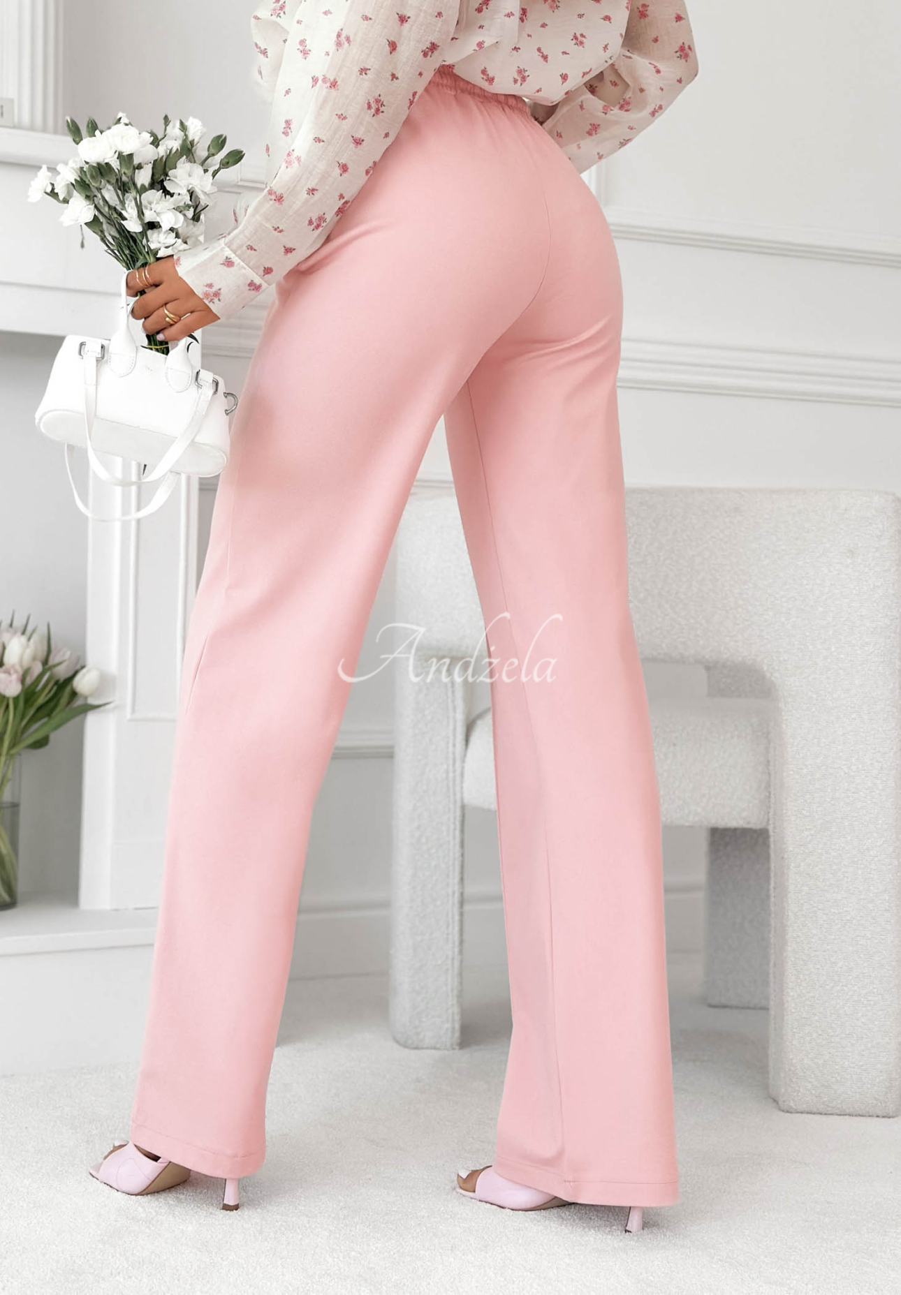 Pantaloni din material wide leg din viscoză Look Here