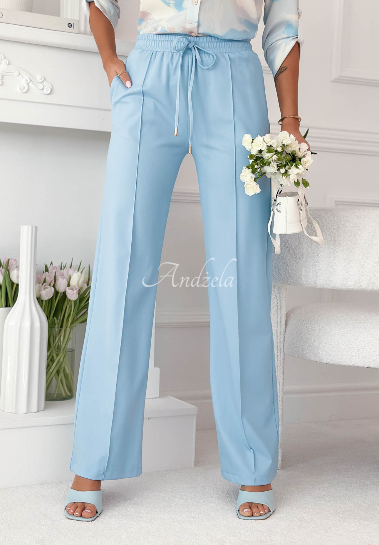 Pantaloni din material wide leg din viscoză Look Here