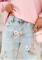 Pantaloni din denim dzwony w kwiaty Lizzie albastre