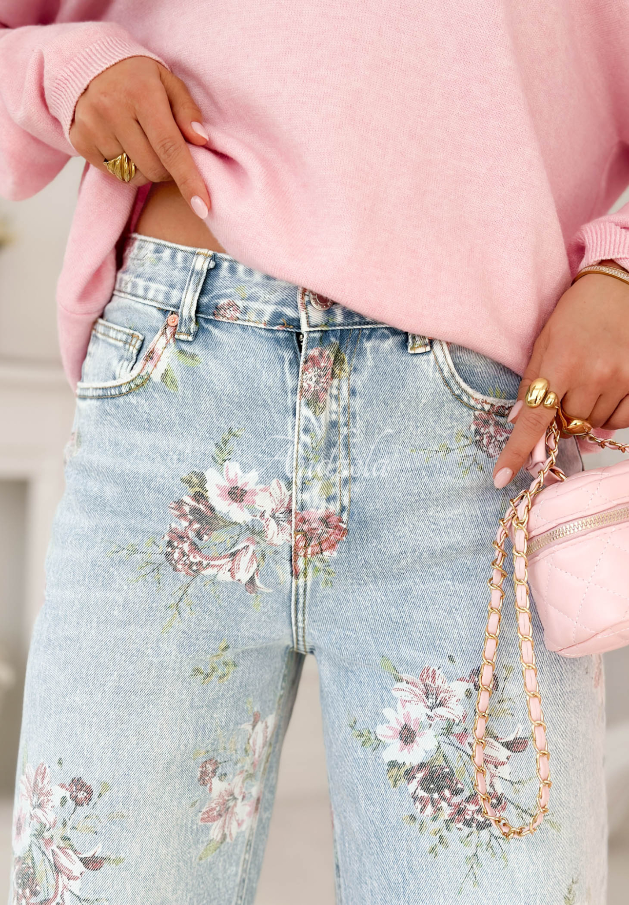 Blugi wide leg cu imprimeu floral Lizzie