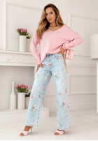 Pantaloni din denim dzwony w kwiaty Lizzie albastre