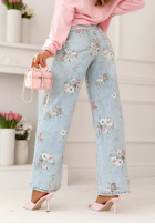 Pantaloni din denim dzwony w kwiaty Lizzie albastre