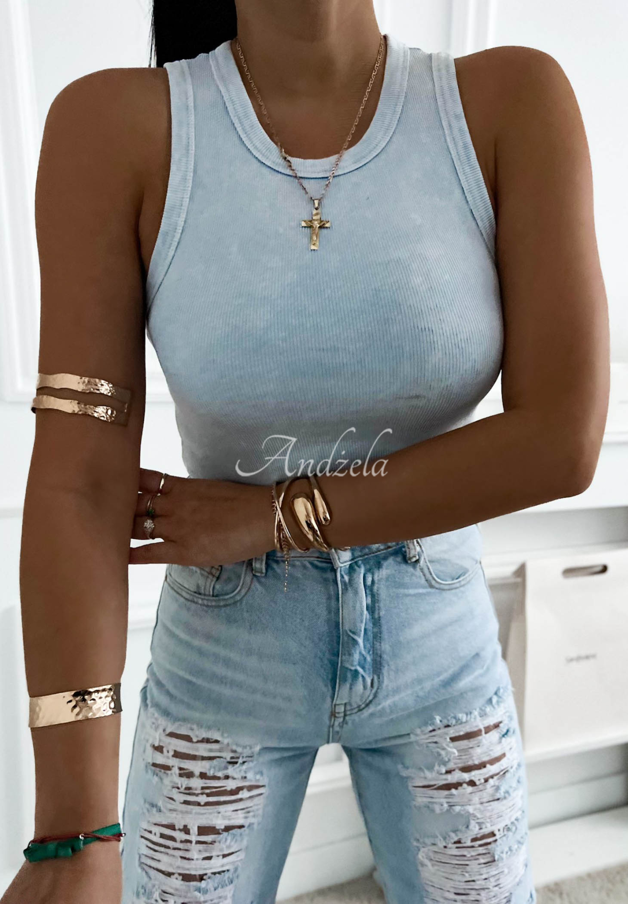 Top   din bumbac cu striații pe bretele Callie