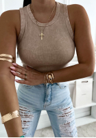 Prążkowany Top  na ramiączkach Callie gri închis