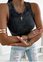 Prążkowany Top  na ramiączkach Callie gri închis