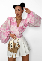 Wzorzysta Bluză z dekoltem na zakładkę La Milla Angelina beżowo-roz