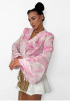 Wzorzysta Bluză z dekoltem na zakładkę La Milla Angelina beżowo-roz