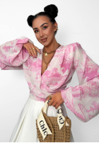 Wzorzysta Bluză z dekoltem na zakładkę La Milla Angelina beżowo-roz