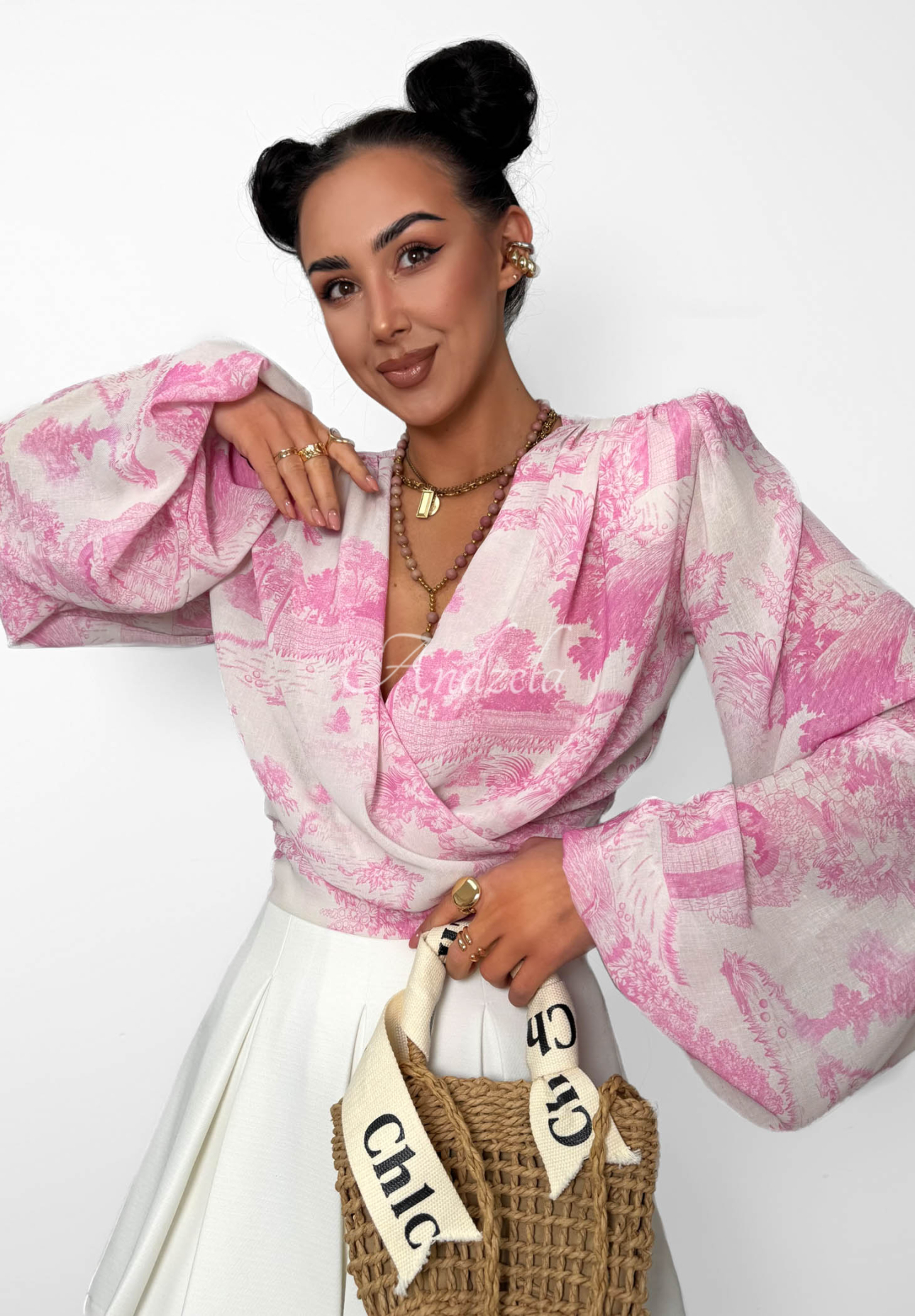 Bluză din viscoză cu legare și imprimeu La Milla Angelina