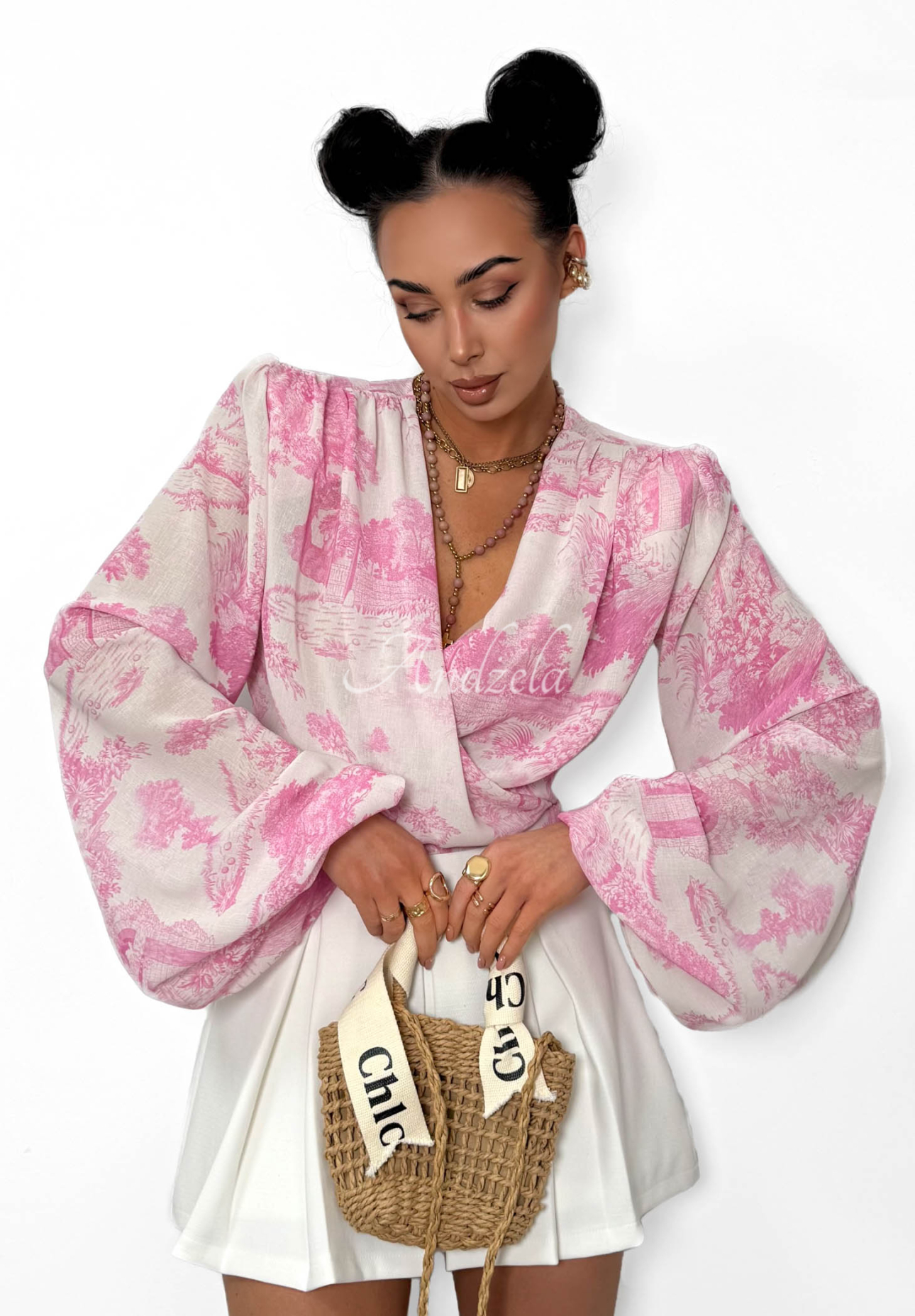 Bluză din viscoză cu legare și imprimeu La Milla Angelina