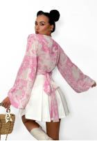 Wzorzysta Bluză z dekoltem na zakładkę La Milla Angelina beżowo-roz