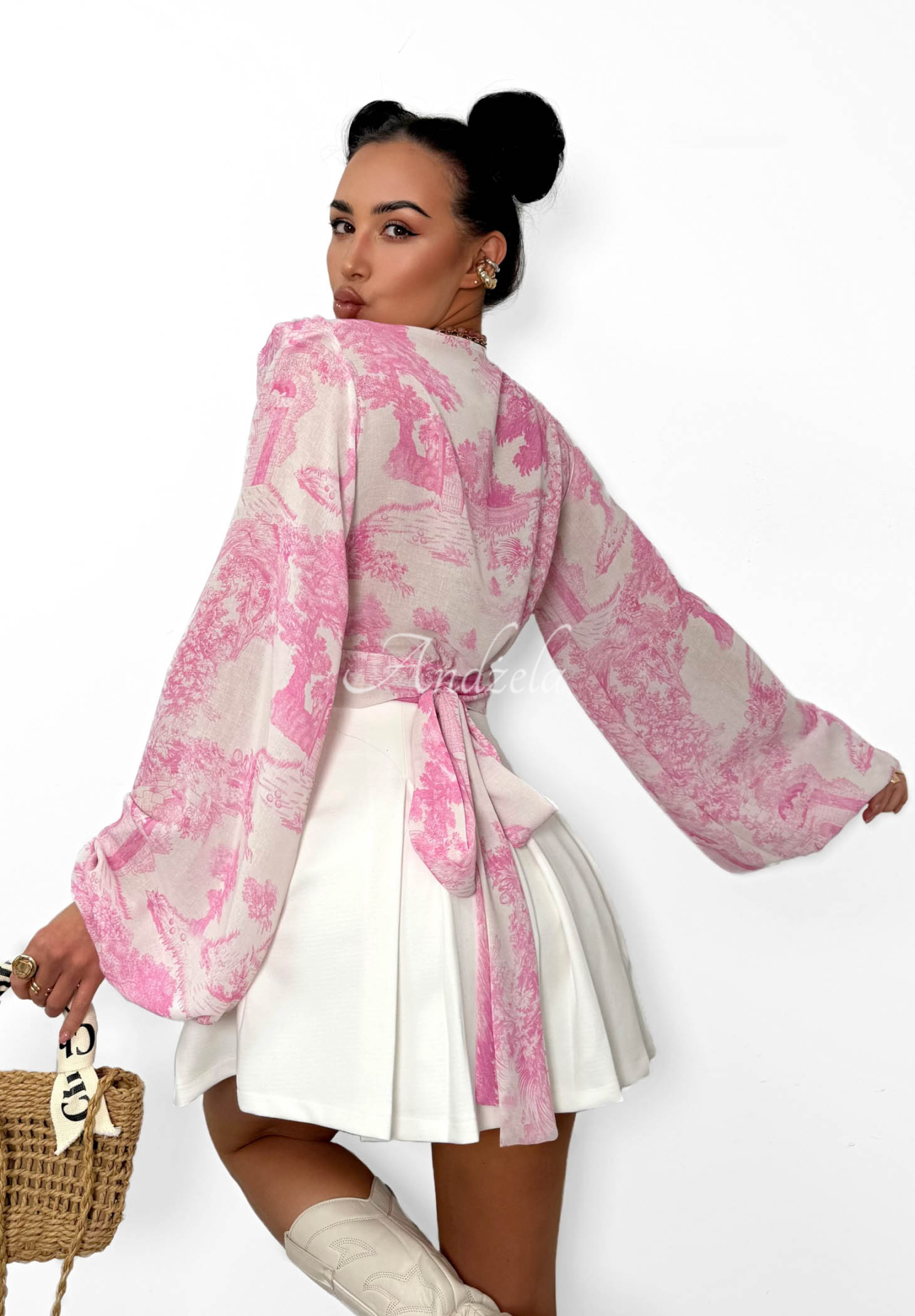 Bluză din viscoză cu legare și imprimeu La Milla Angelina