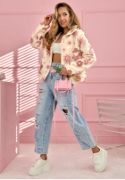 Polarowa Geacă w kwiaty Avalisse biało-roz