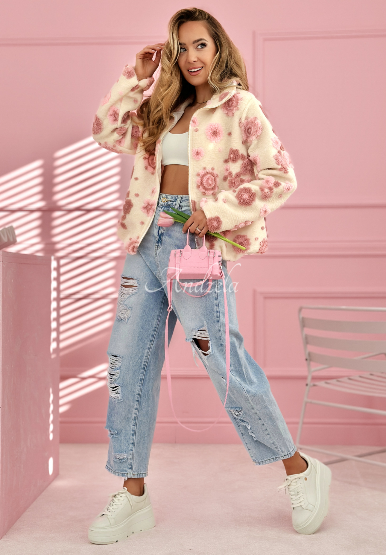 Geacă cu guler ridicat cu flori Avalisse