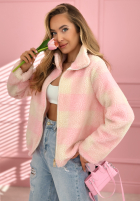 Polarowa Geacă z kratę Avalisse biało-roz