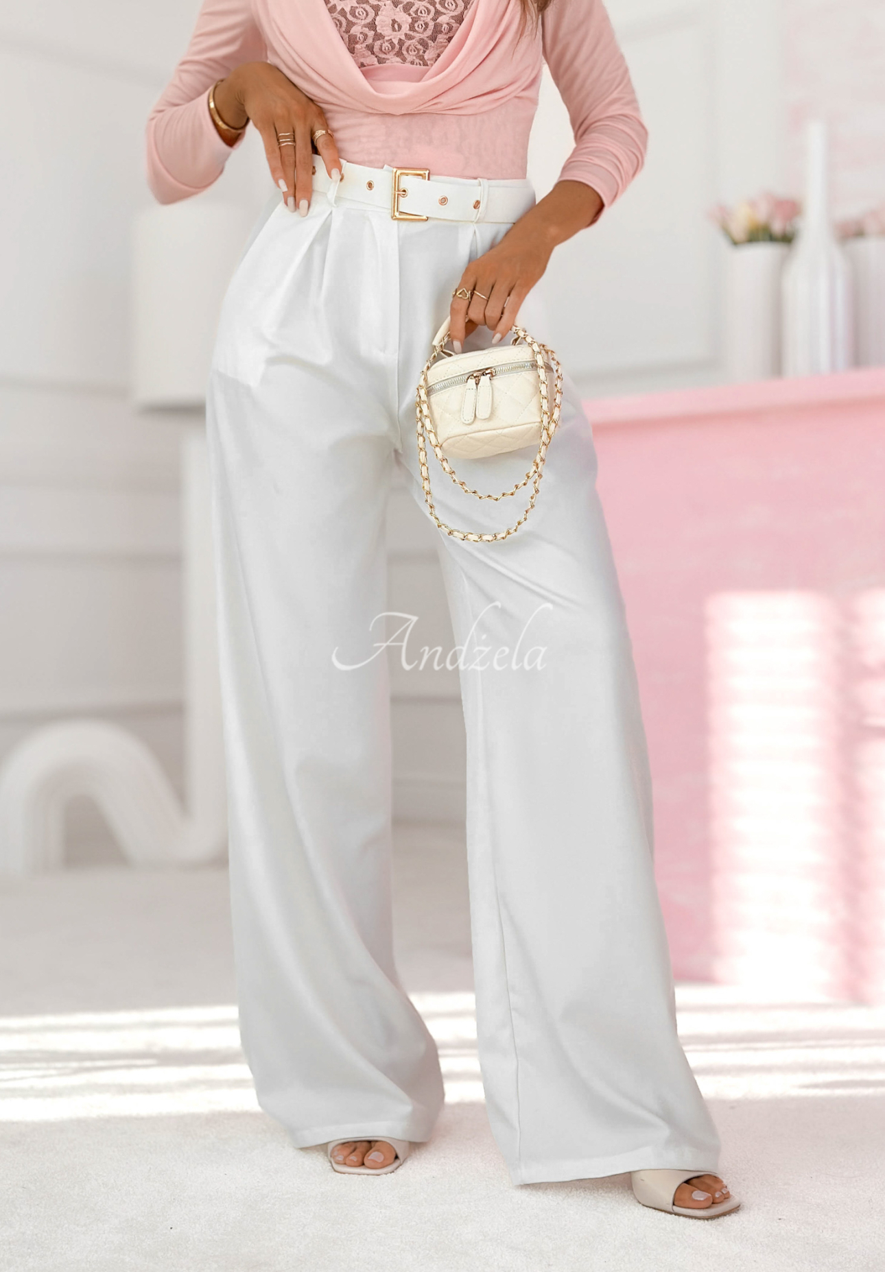 Pantaloni eleganți wide leg cu curea Got Second Call