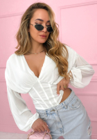 Gorsetowa Bluză z marszczeniami Another Look albă