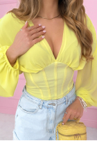 Gorsetowa Bluză z marszczeniami Another Look albă