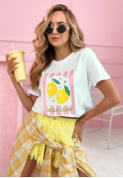 Tricou z nadrukiem Amalfi Coast Lemons biało-albastru azuriu