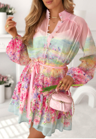 Elegancka Rochie mini w kwiaty Florentia roz pudră