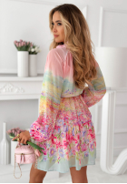 Elegancka Rochie mini w kwiaty Florentia roz pudră