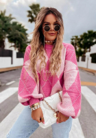 Miękki Pulover w romby Strawberry Smoothie roz