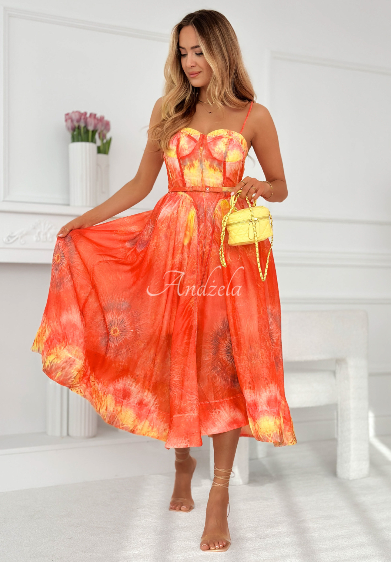 Rochie midi tip corset cu in și viscoză Sonneta