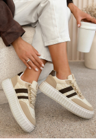 Skórzane sneakersy z koronką Carlotta bej