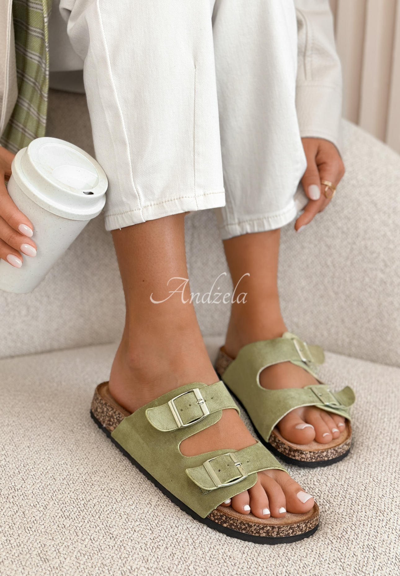 Șlapi din piele întoarsă cu catarame Cadence