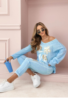 Pantaloni z cekinami Love & Flowers albastru azuriu