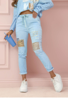 Pantaloni z cekinami Love & Flowers albastru azuriu