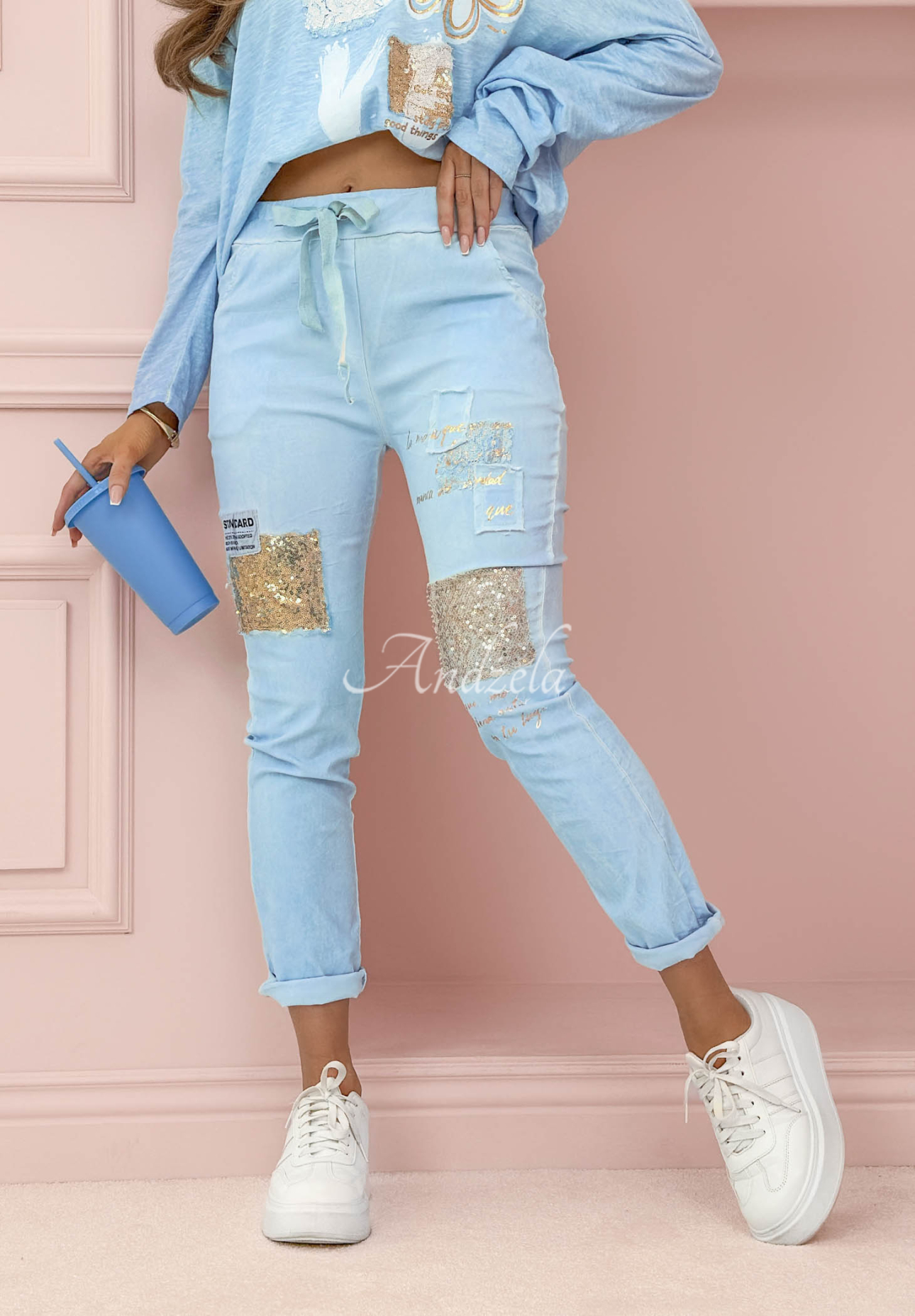 Pantaloni cu paiete Love & Flowers