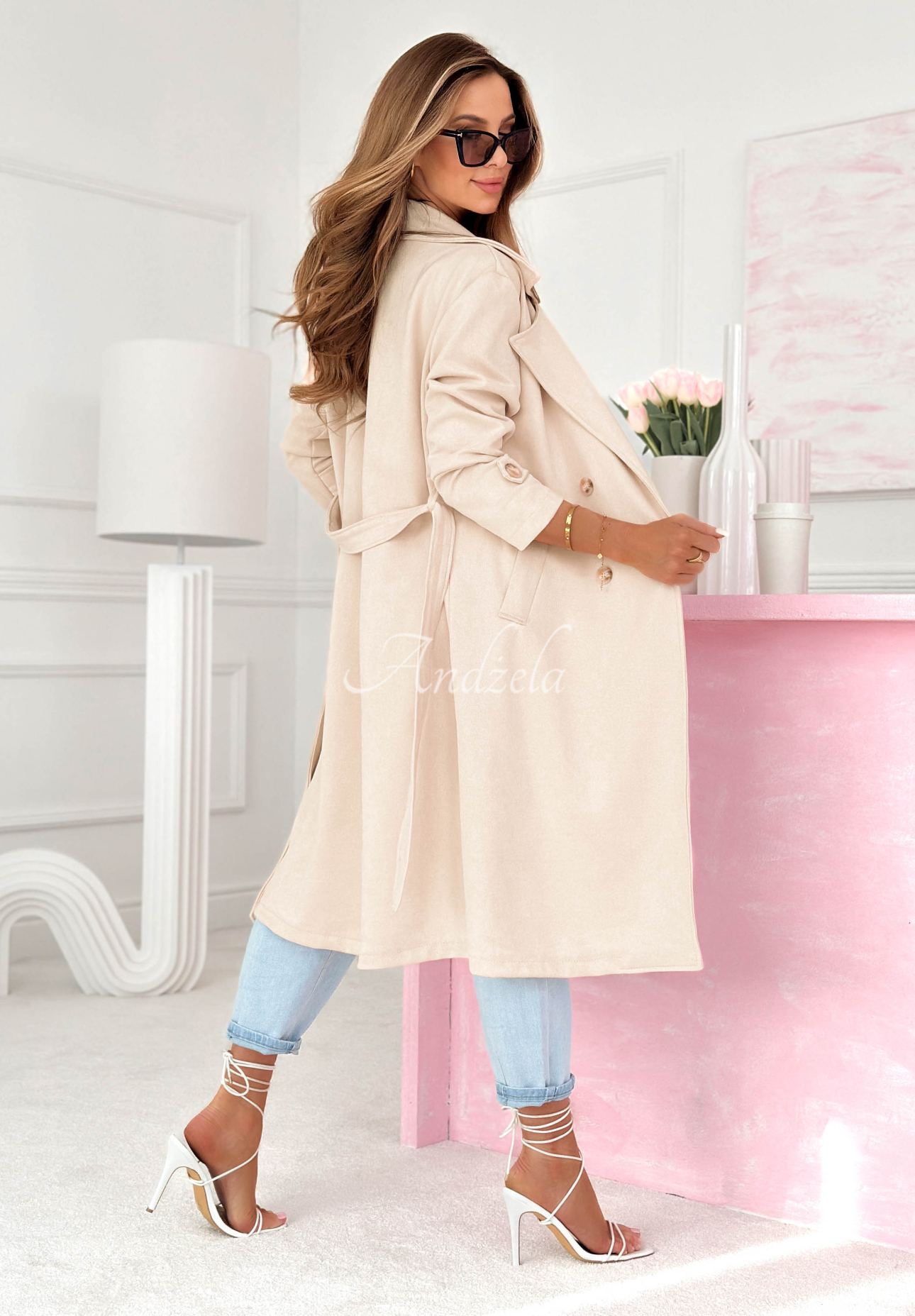 Pardesiu din piele întoarsă cu curea No Big Deal