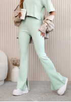 Prążkowane Pantaloni dzwony Marcella de culoarea vaniliei