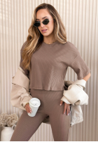 Krótki prążkowany Tricou Marcella de culoarea vaniliei