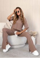 Prążkowane Pantaloni dzwony Marcella de culoarea vaniliei