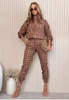 Wzorzysty Compleu Cămașă i Pantaloni Agnes ciocolatiu