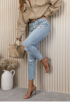 Pantaloni din denim mom fit z przetarciami Alfie albastre