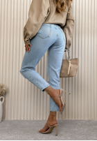 Pantaloni din denim mom fit z przetarciami Alfie albastre