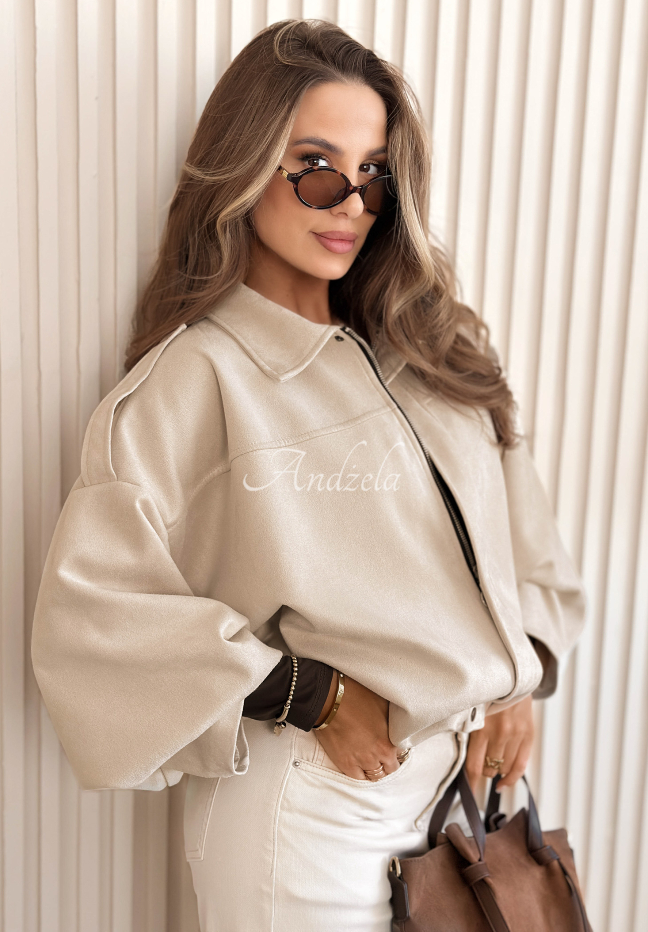 Geacă bomber oversize din piele întoarsă Early Season