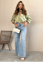 Pantaloni din denim wide leg Mayla albastre
