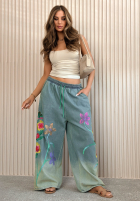 Lekkie Pantaloni wide leg z haftami Rosamere albastru deschis