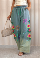Lekkie Pantaloni wide leg z haftami Rosamere albastru deschis